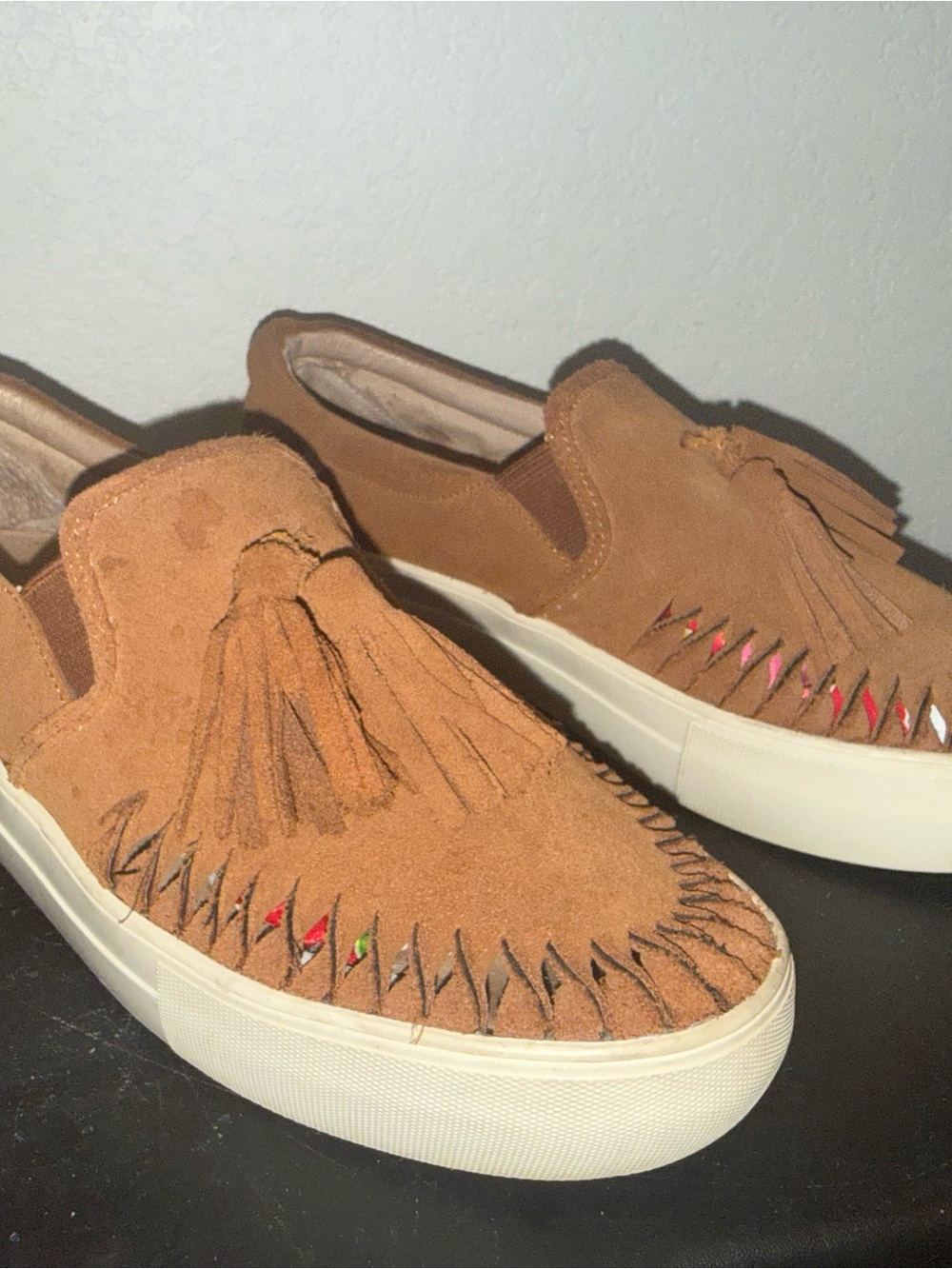 Womans j-slides Slip-On Suede Tassel Sneakers in Brown